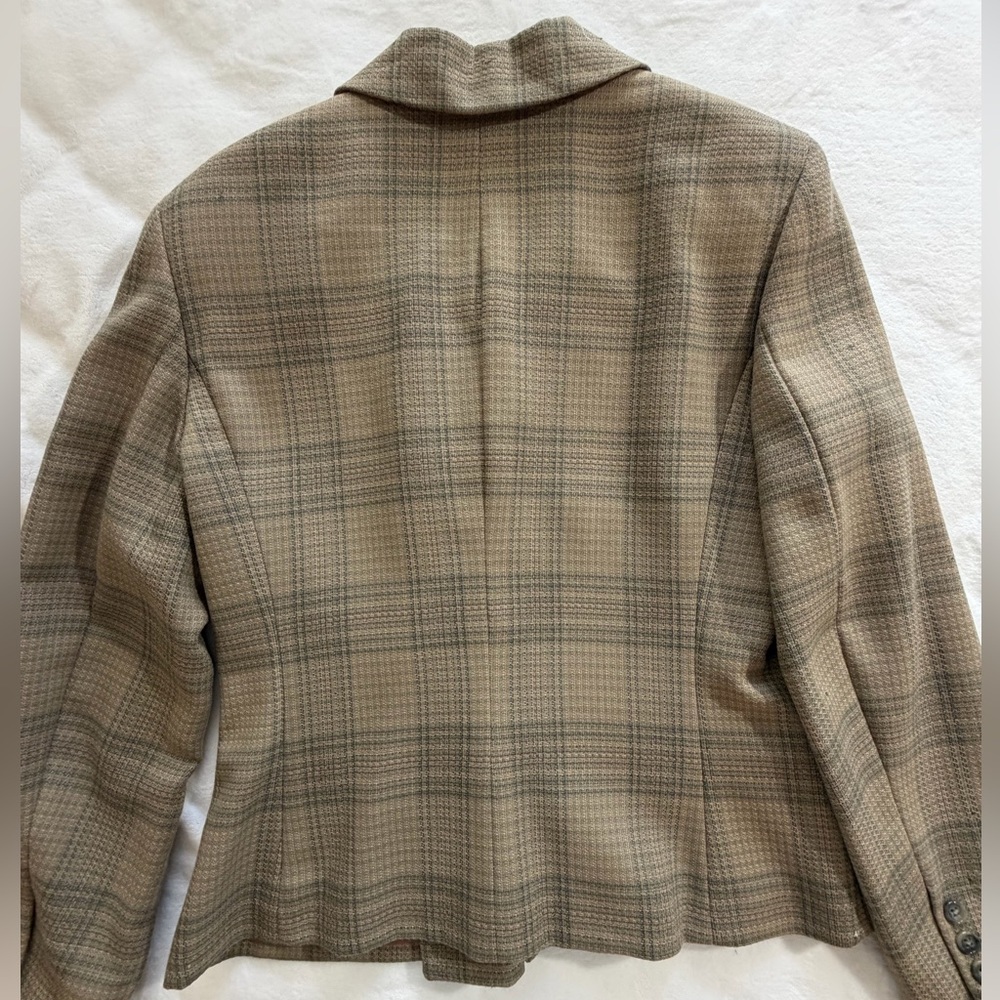 Liz Claiborne Blazer Wool double breasted beige gray plaid size 8 - Picture 6 of 16